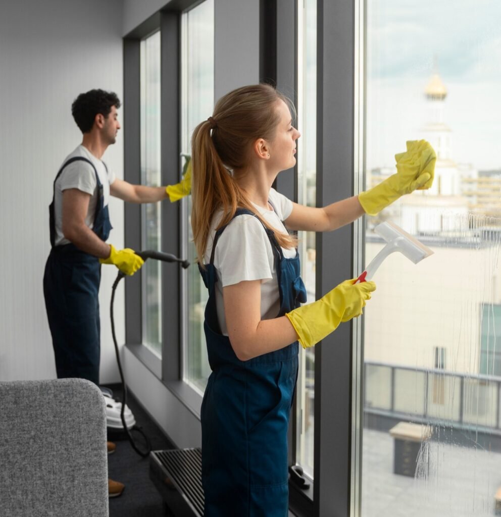 two people cleaning